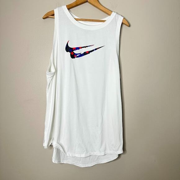 Nike Swoosh Stars Women's 1X White Dri-Fit Athletic Training Sport Gym Tank Top - Picture 1 of 6